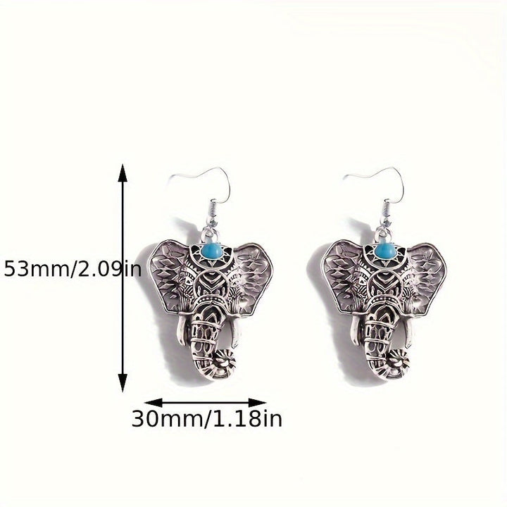 Vintage Turquoise Elephant Silver Plated Boho Drop Earrings