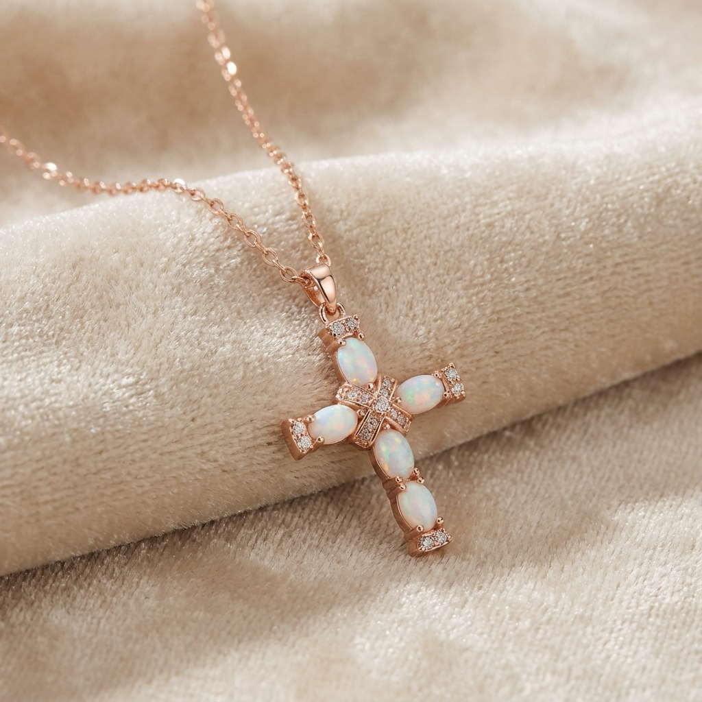 Opaal kruis ketting