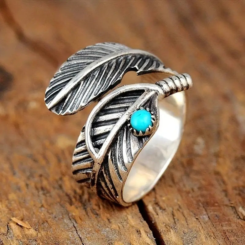 Boho veer turkoois sterling zilveren ring