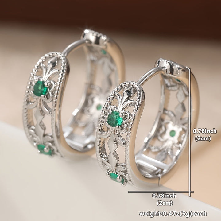 Vintage Retro Hollowed Carved Design Green Zirconia Earring