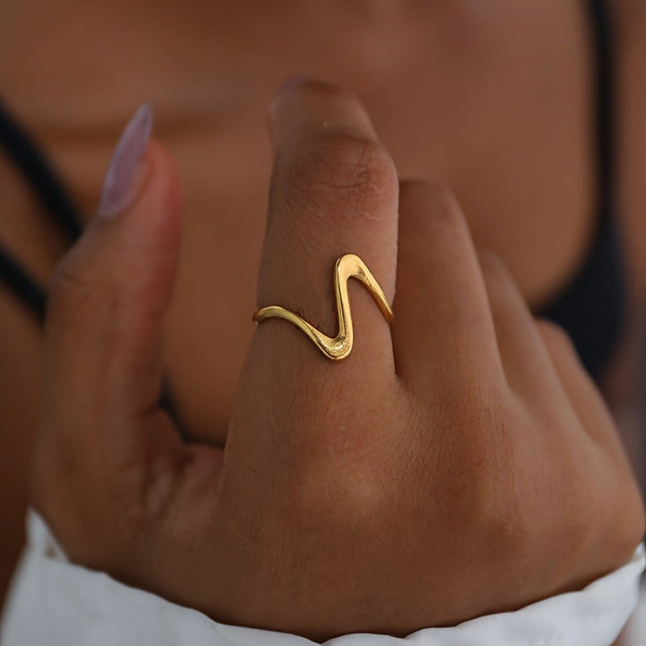 Minimal Design Wave-Style Gold Adjustable Ring Set