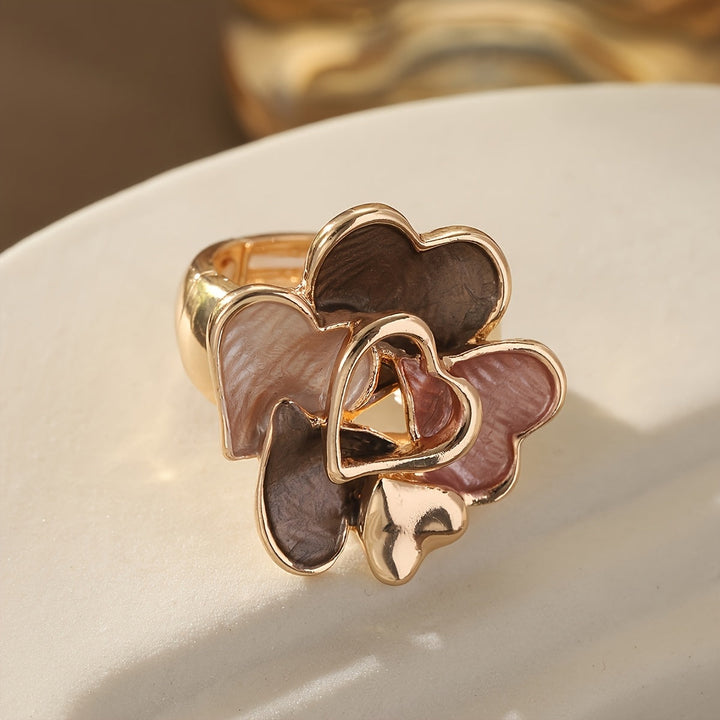 Bohemian Handmade Enamel Heart Shaped Gold Plated Rings