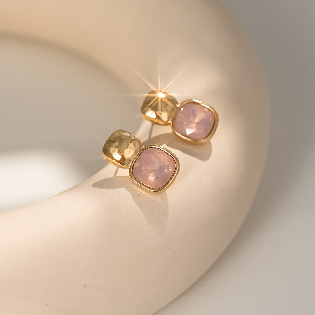 Vintage Gold-Tone Geometric Square Earrings