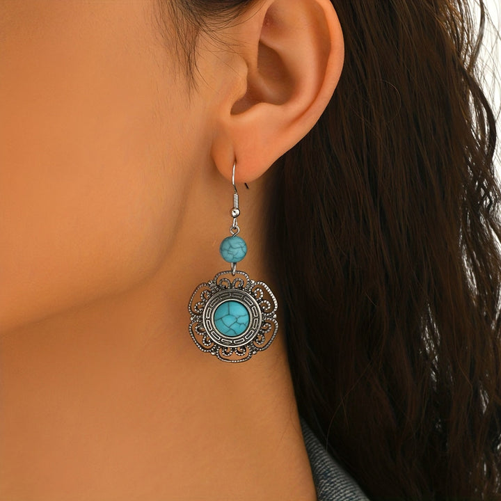 Vintage Boho Faux Turquoise Flower Drop Earrings