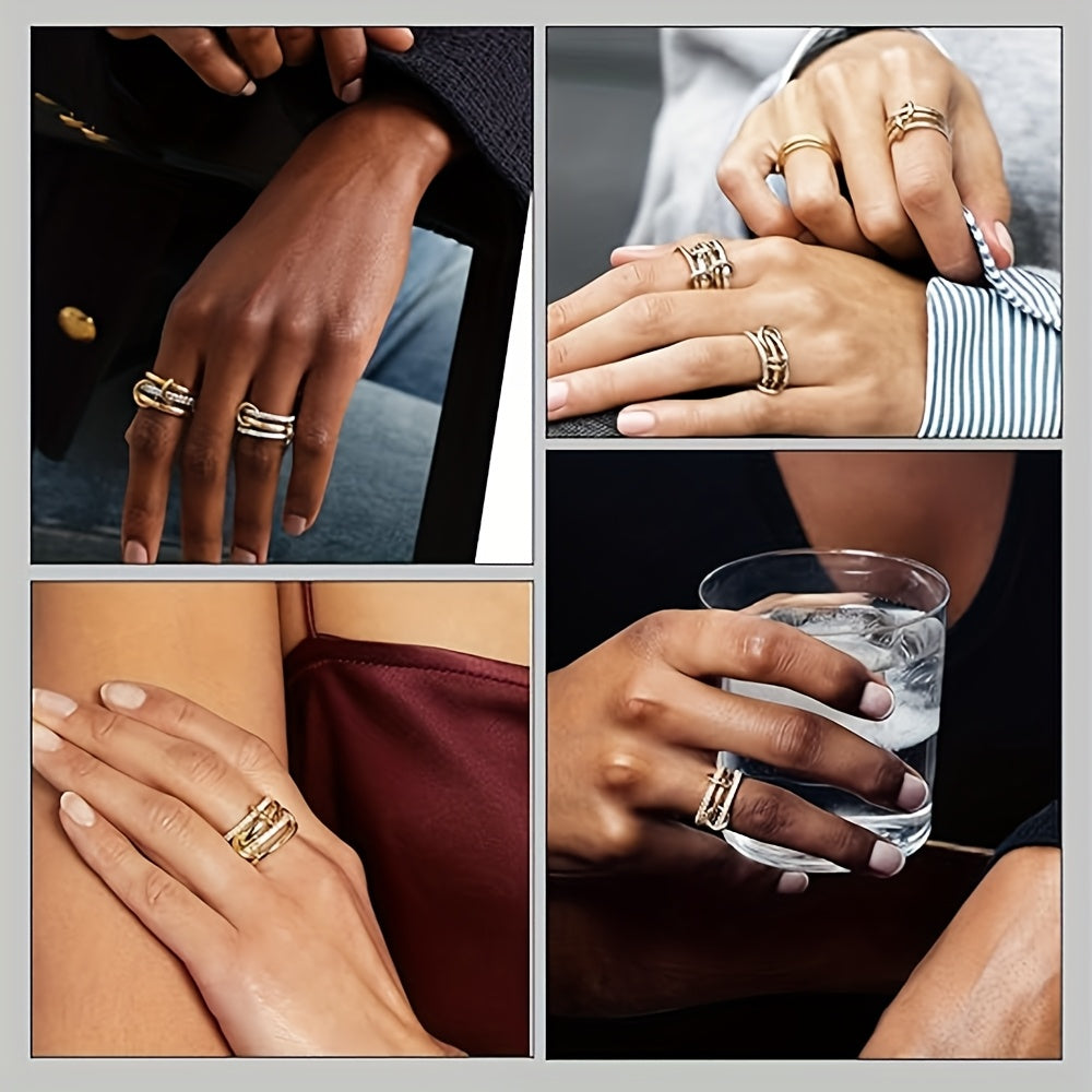 Minimalistische vergulde stapelbare ringenset met zirkonia accenten