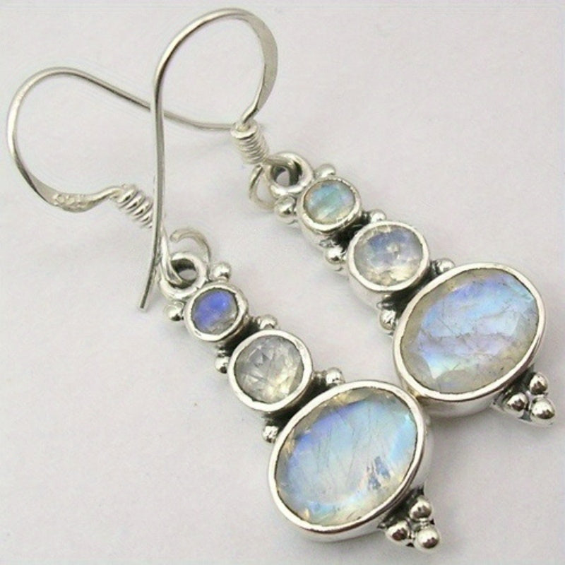 Vintage Bohemian Moonstone Long Dangle Earrings