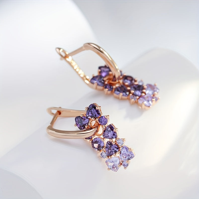 Elegant Purple Zirconia Gold Plated Dangle Earrings
