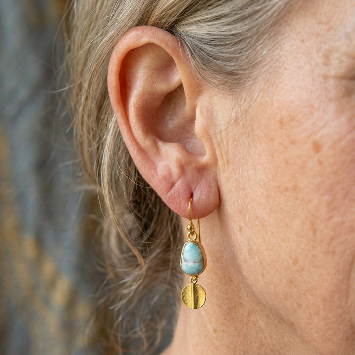 Vintage Copper Turquoise Roman Art Drop Earrings