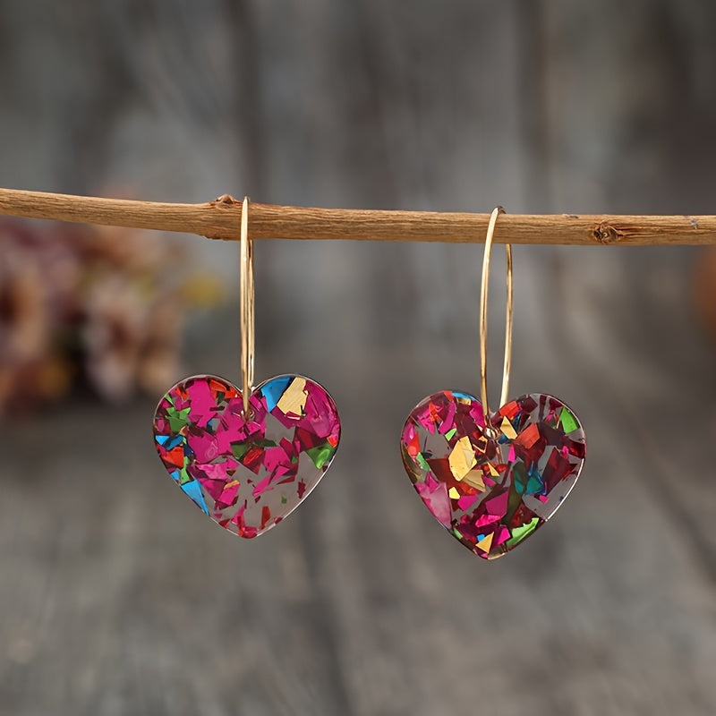 Vintage oorhangers met glitter harthanger van hars