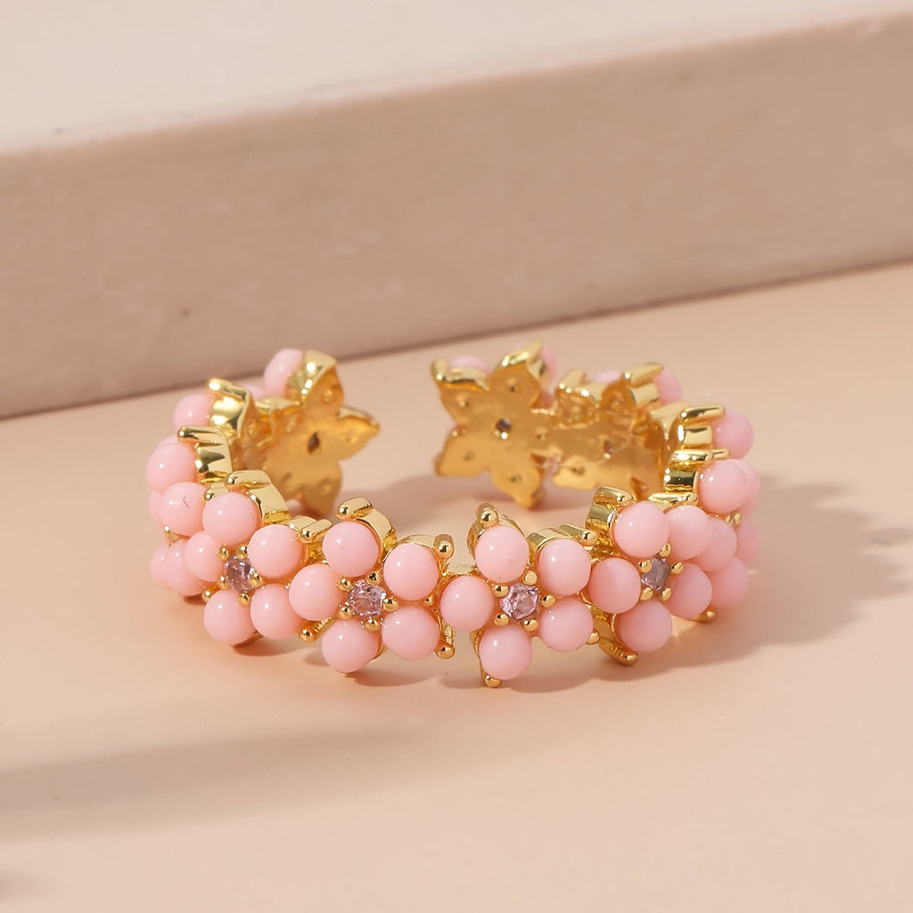 Vintage geometrische ronde ring met kralencluster en ingelegd zirkonia