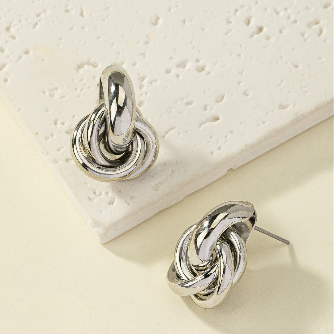 Elegant Silver Plated Geometric Interlocking Hoop Earrings