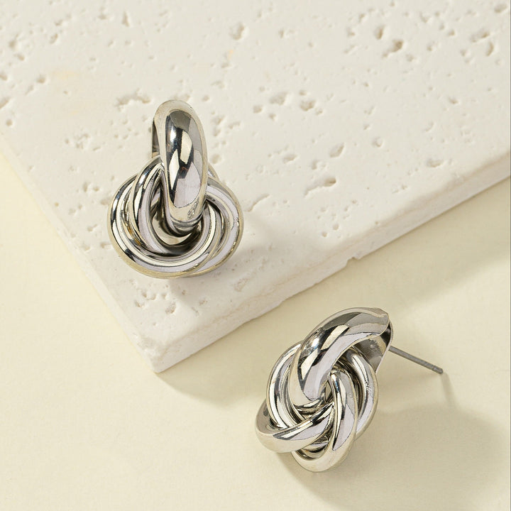 Elegant Silver Plated Geometric Interlocking Hoop Earrings