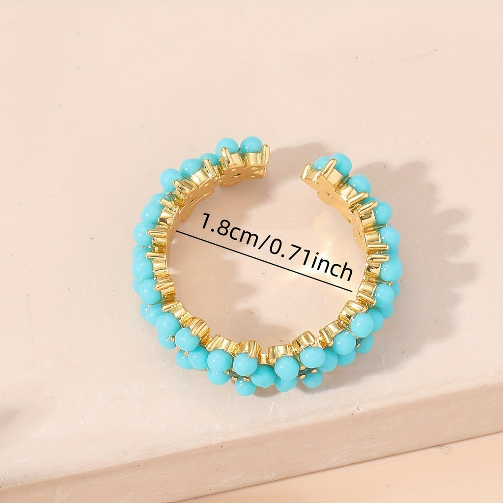 Vintage geometrische ronde ring met kralencluster en ingelegd zirkonia