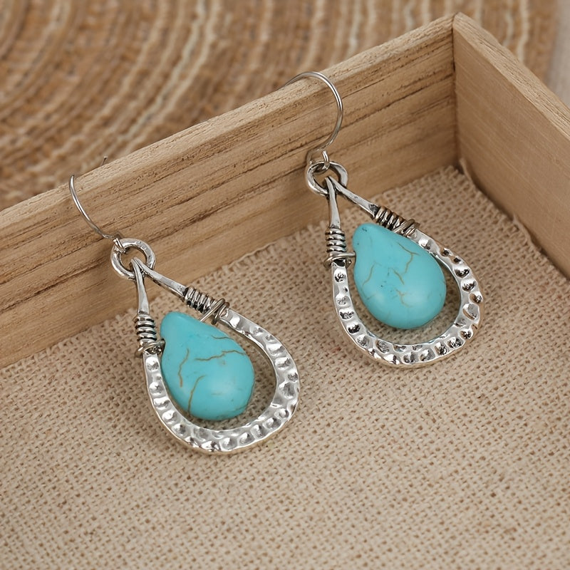 Vintage Retro Water Drop Style Turquoise Pendant Earrings