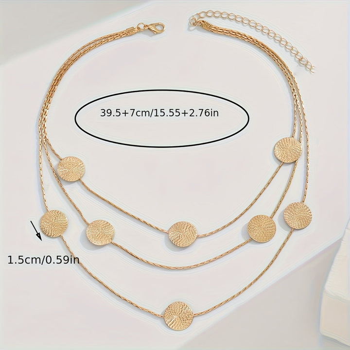 Geometric Spiral Textured Gold Multi-Disc Layered Necklace