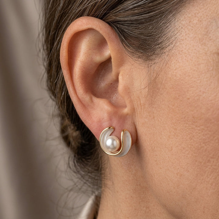 Lumière White Opal Pearl Gold Stud Earrings