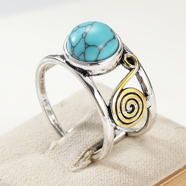Bohemian Two Tone Plated Round Turquoise Stone Ring