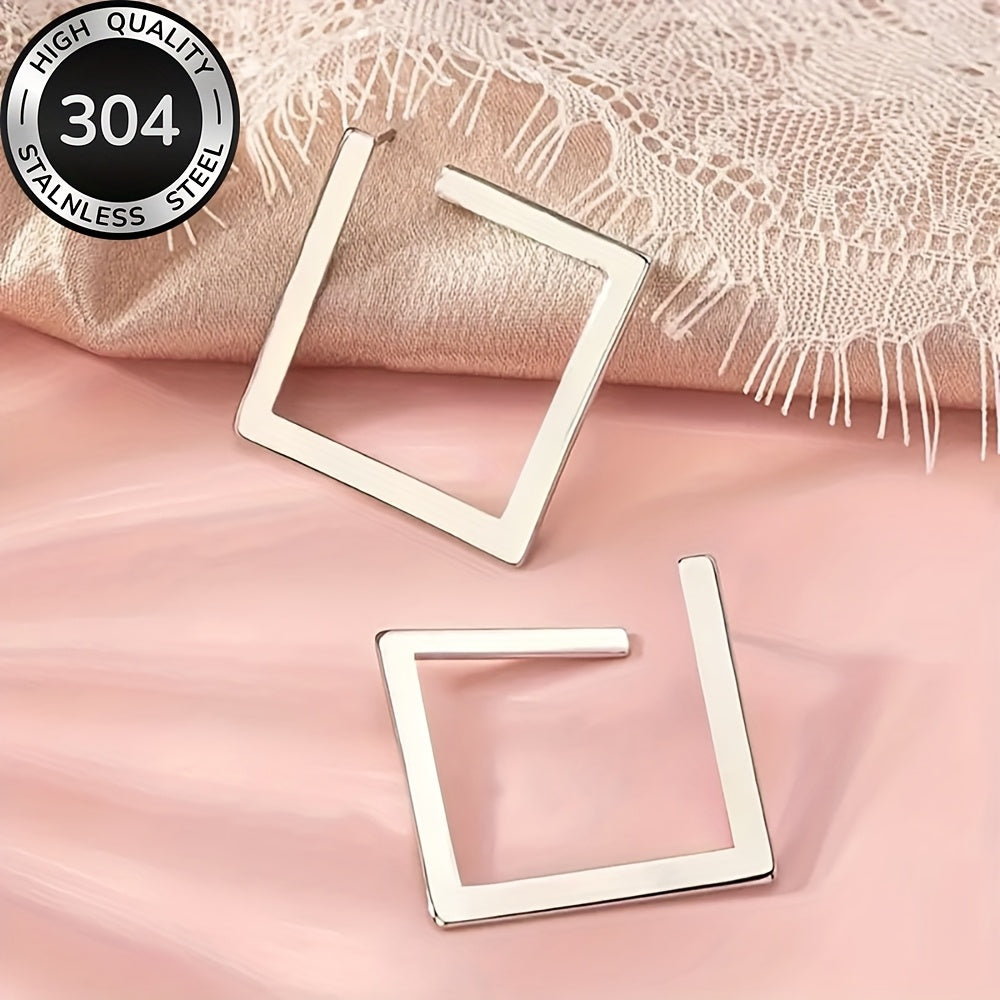 Minimalistische vergulde roestvrij stalen vierkante oorhangers