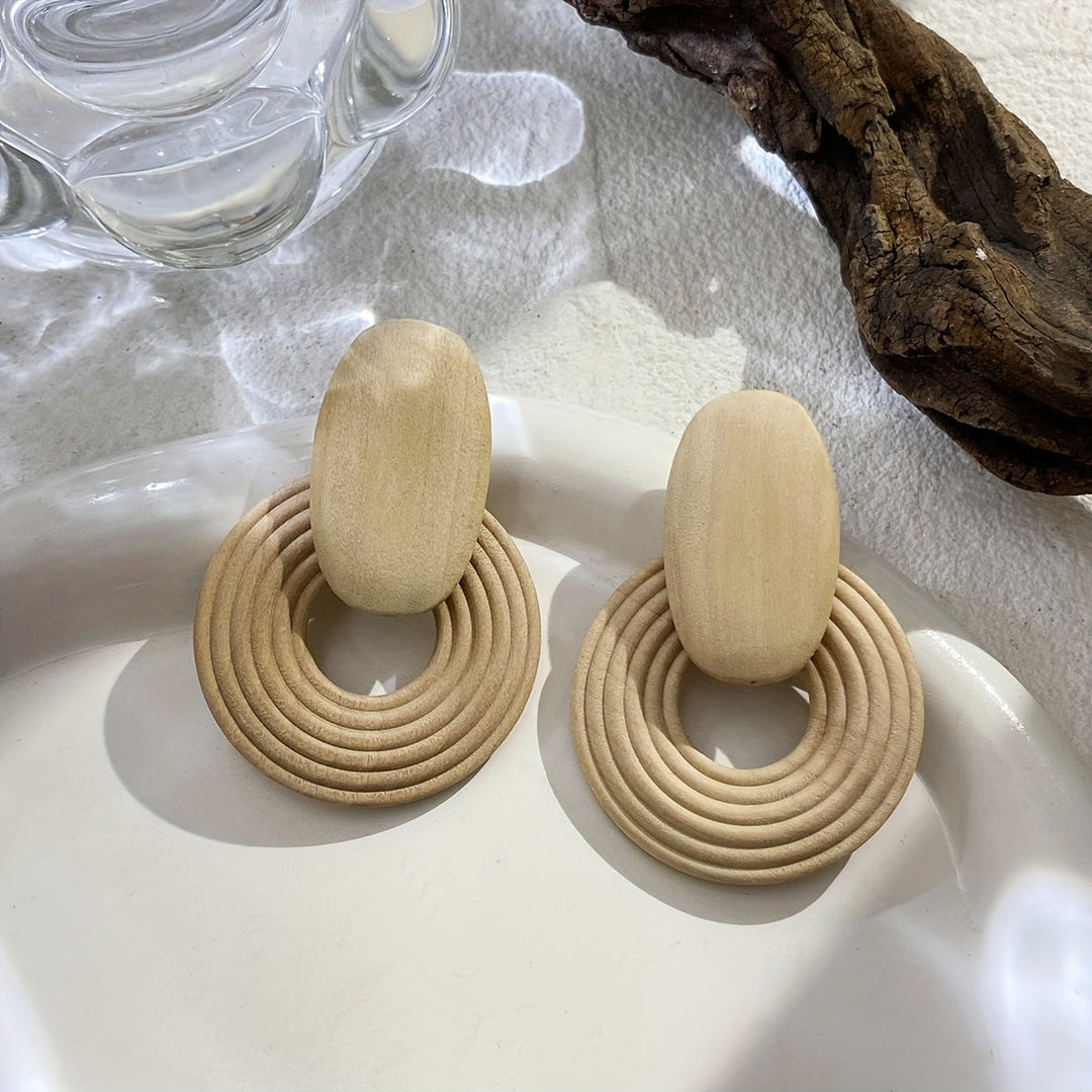 Natural Wood Spiral Drop Earrings