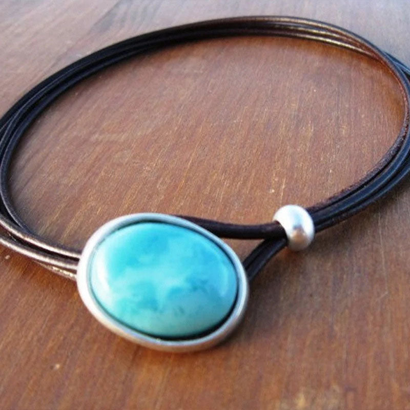 Vintage turkooizen ketting met leren koord