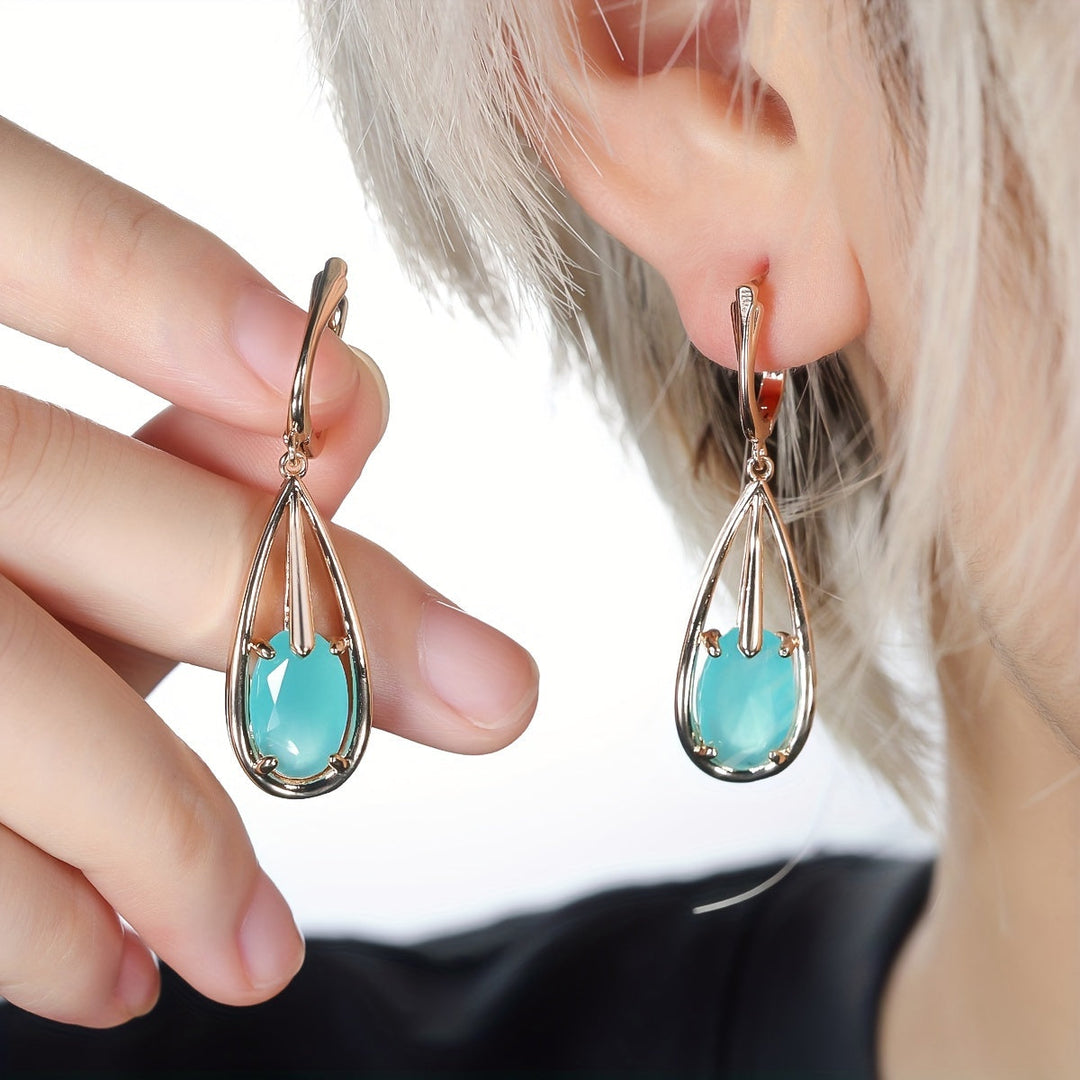 Elegant Gold Plated Teardrop Zirconia Long Pendant Earrings