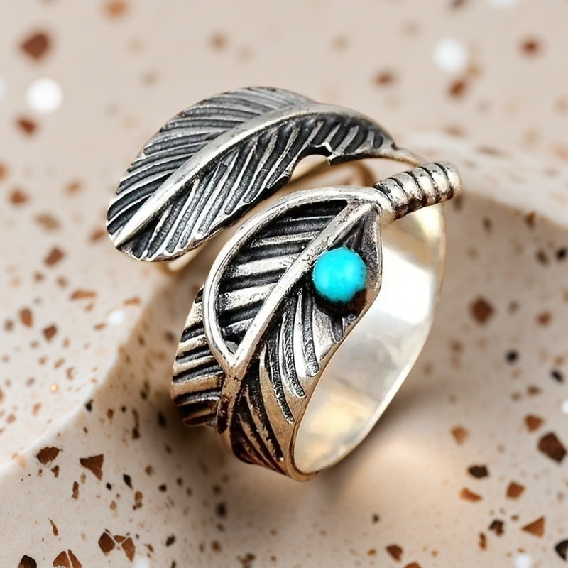 Boho veer turkoois sterling zilveren ring