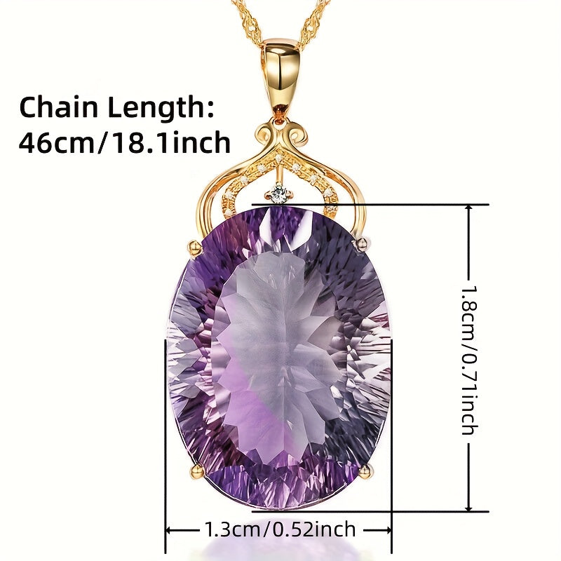 Elegante ketting met ovale hanger ingelegd met paarse synthetische zirkonia