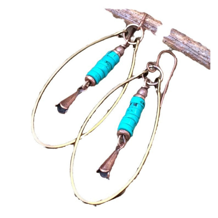 Vintage Bohemian Turquoise Beaded Hoop Earrings