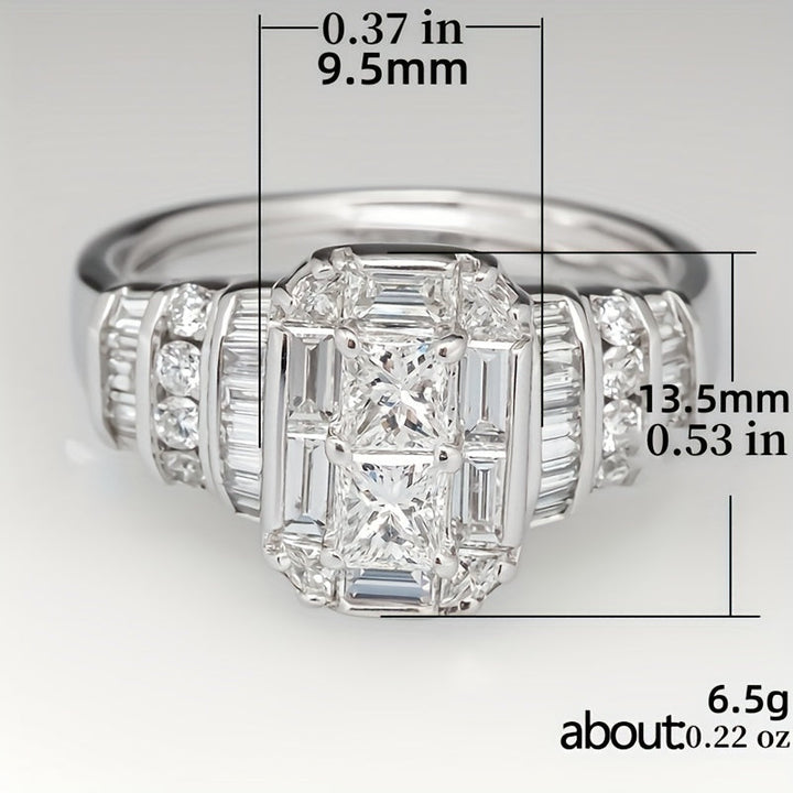 Elegant Silver Plated Bridal Style Square Zirconia Ring