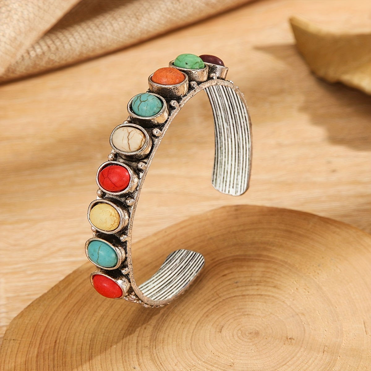Vintage cuff armband met meerdere turkooizen stenen