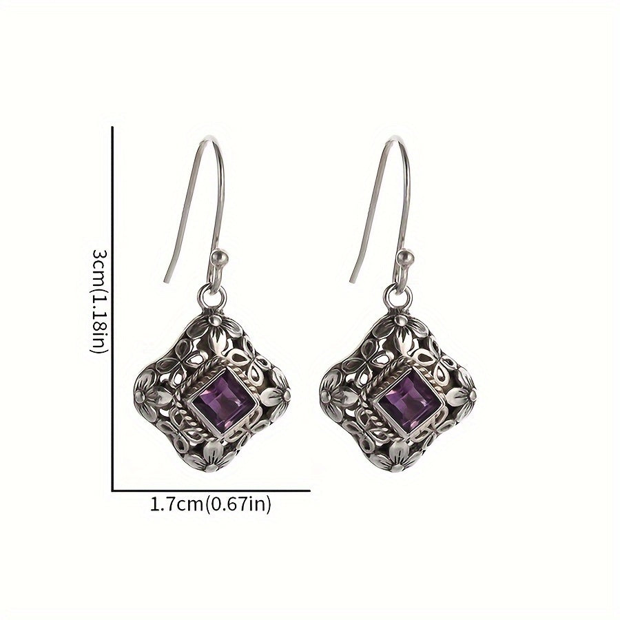Vintage Purple Zirconia Floral Filigree Drop Earrings
