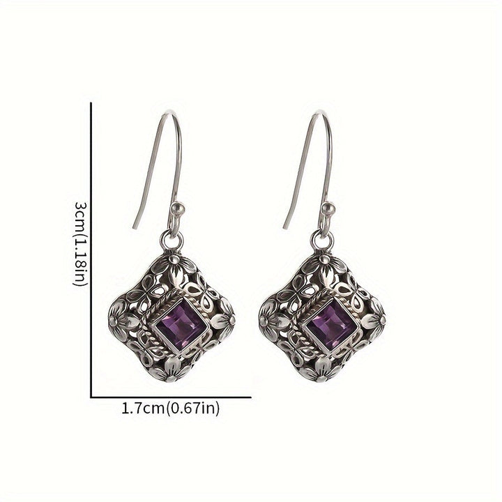 Vintage Purple Zirconia Floral Filigree Drop Earrings