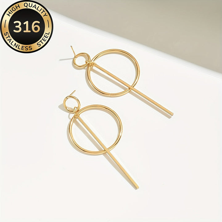 Modern Linear Style Gold Plated Circle Drop Earrings
