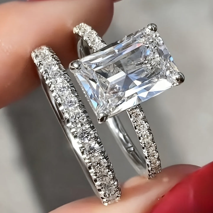 Elegant 2-Piece Classic Zirconia Ring Engagement & Wedding Band Set