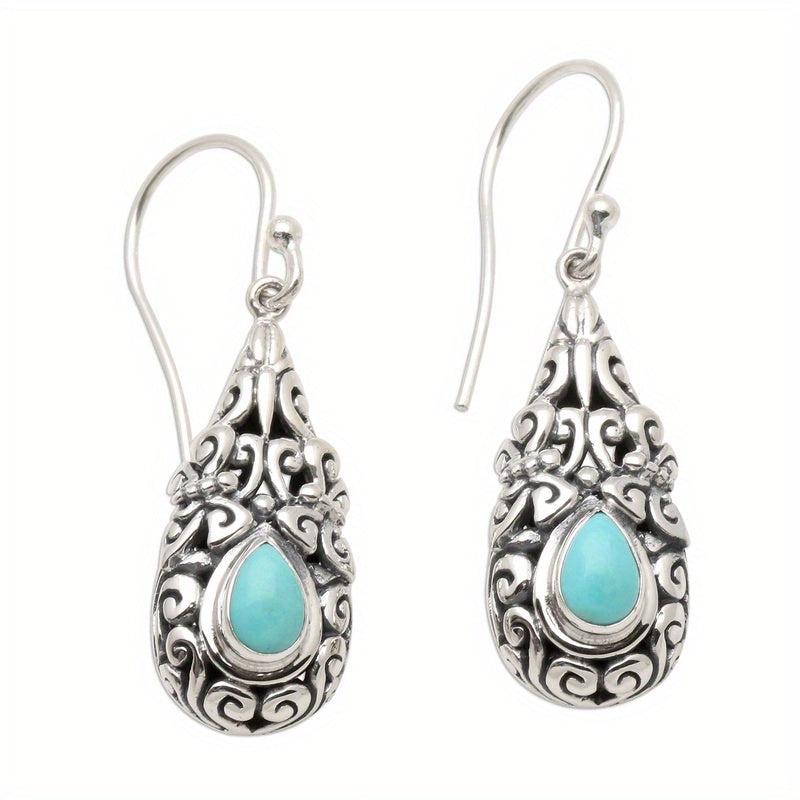 Vintage Teardrop Turquoise Silver Plated Drop Earrings