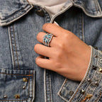 Vintage Boho Turquoise Flowers Vines Ring