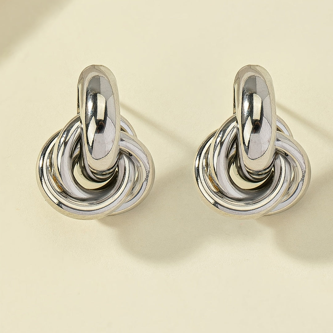 Elegant Silver Plated Geometric Interlocking Hoop Earrings