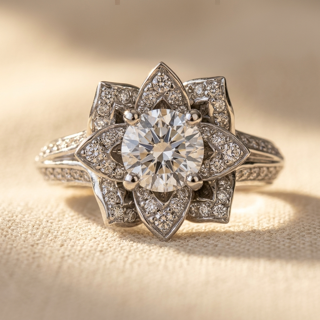 Elegante zirkonia verlovingsring met lotusbloem