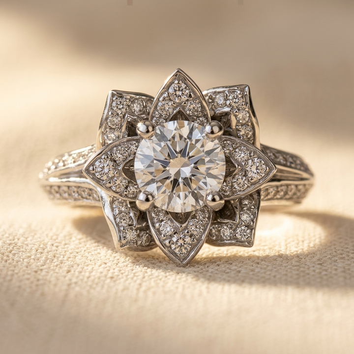 Elegant Zirconia Lotus Flower Engagement Ring
