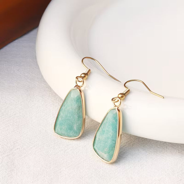 Natural Stone Gold Triangle Bead Dangle Earrings