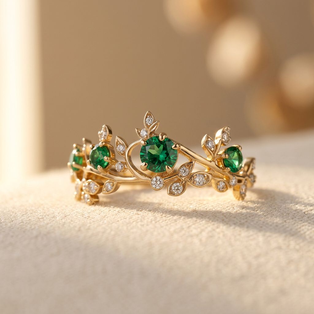 Elegante vergulde ring met groene zirkonia
