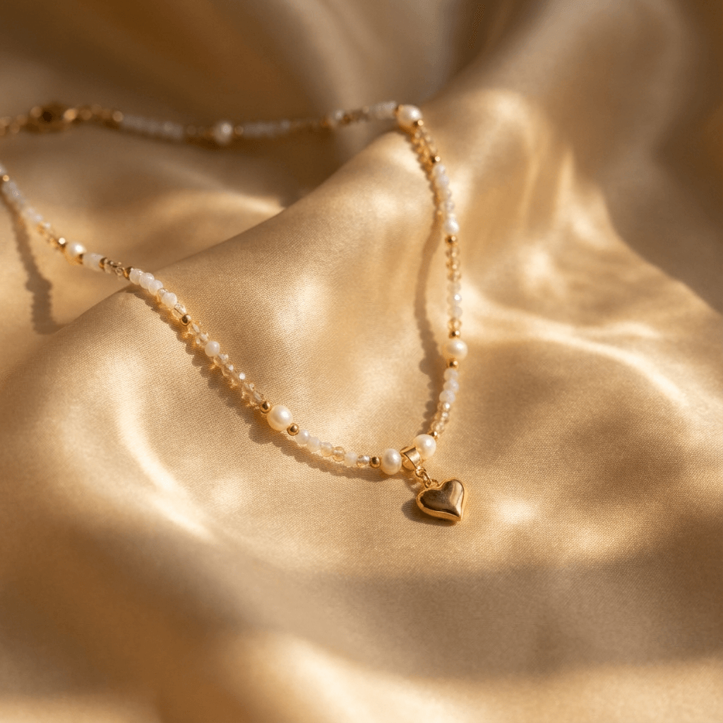 Elegante hartketting met strass en kristallen kralen