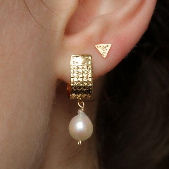 Vintage vergulde oorbellen met parel