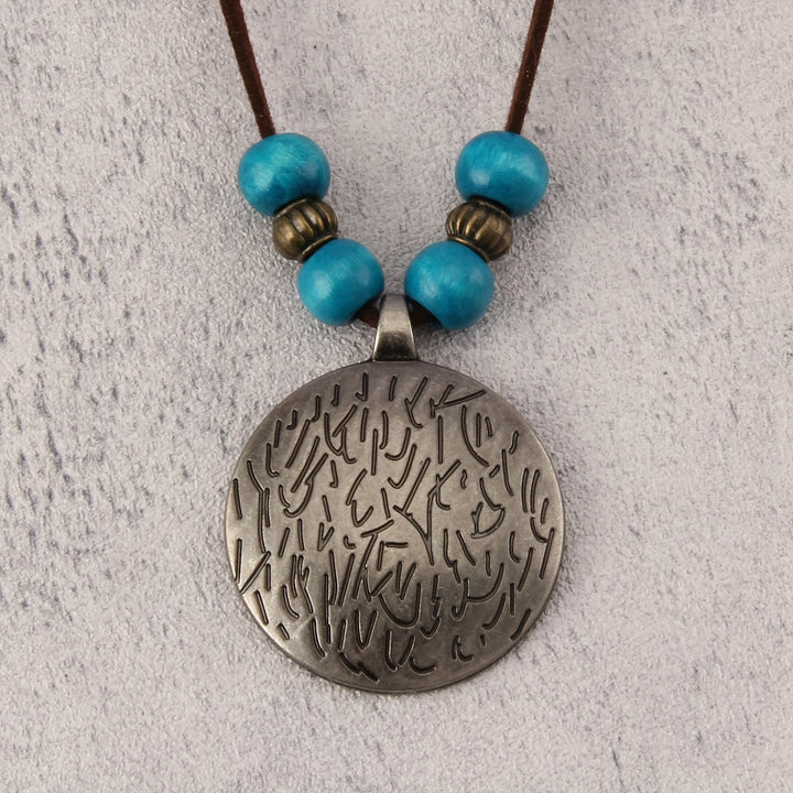 Vintage Twelve Constellations Wooden Beaded Pendant Necklace