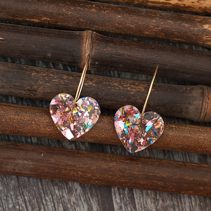 Vintage Style Resin Glitter Heart Pendant Earrings