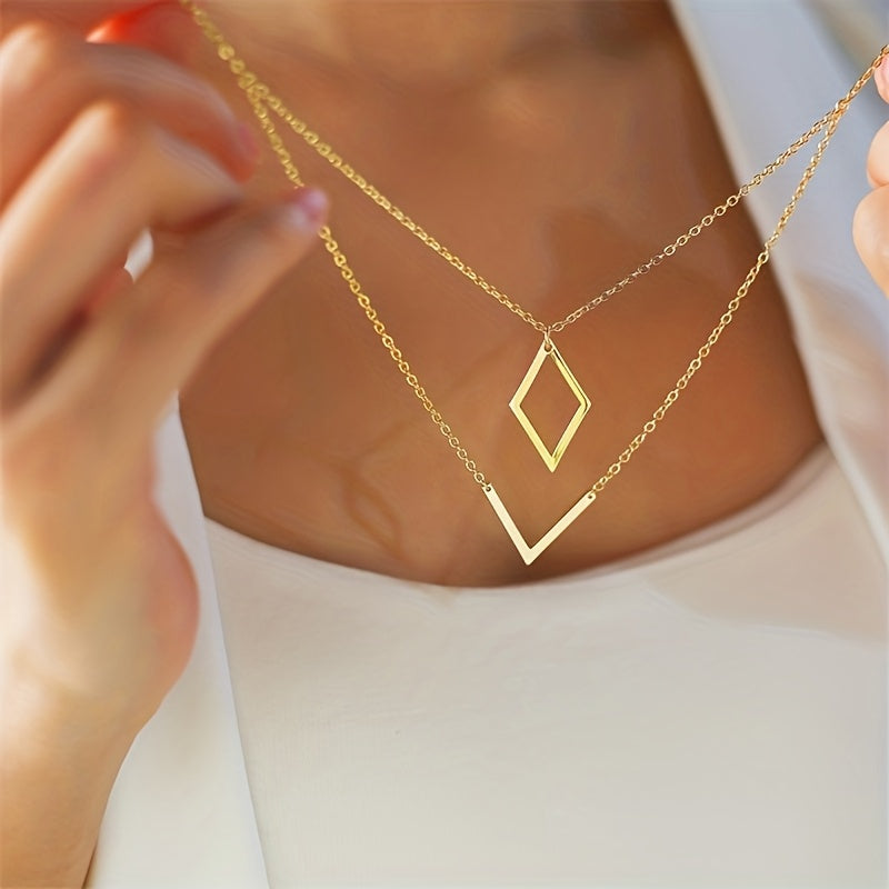 Retro geometrisch design goudkleurige ketting met V-hanger