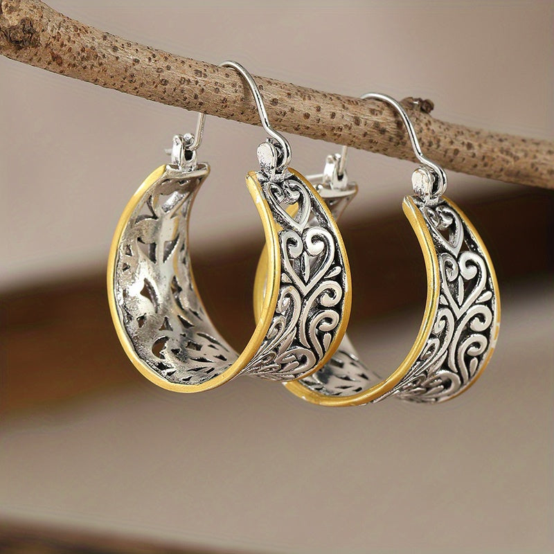Vintage tweekleurige handgesneden bohemien oorringen