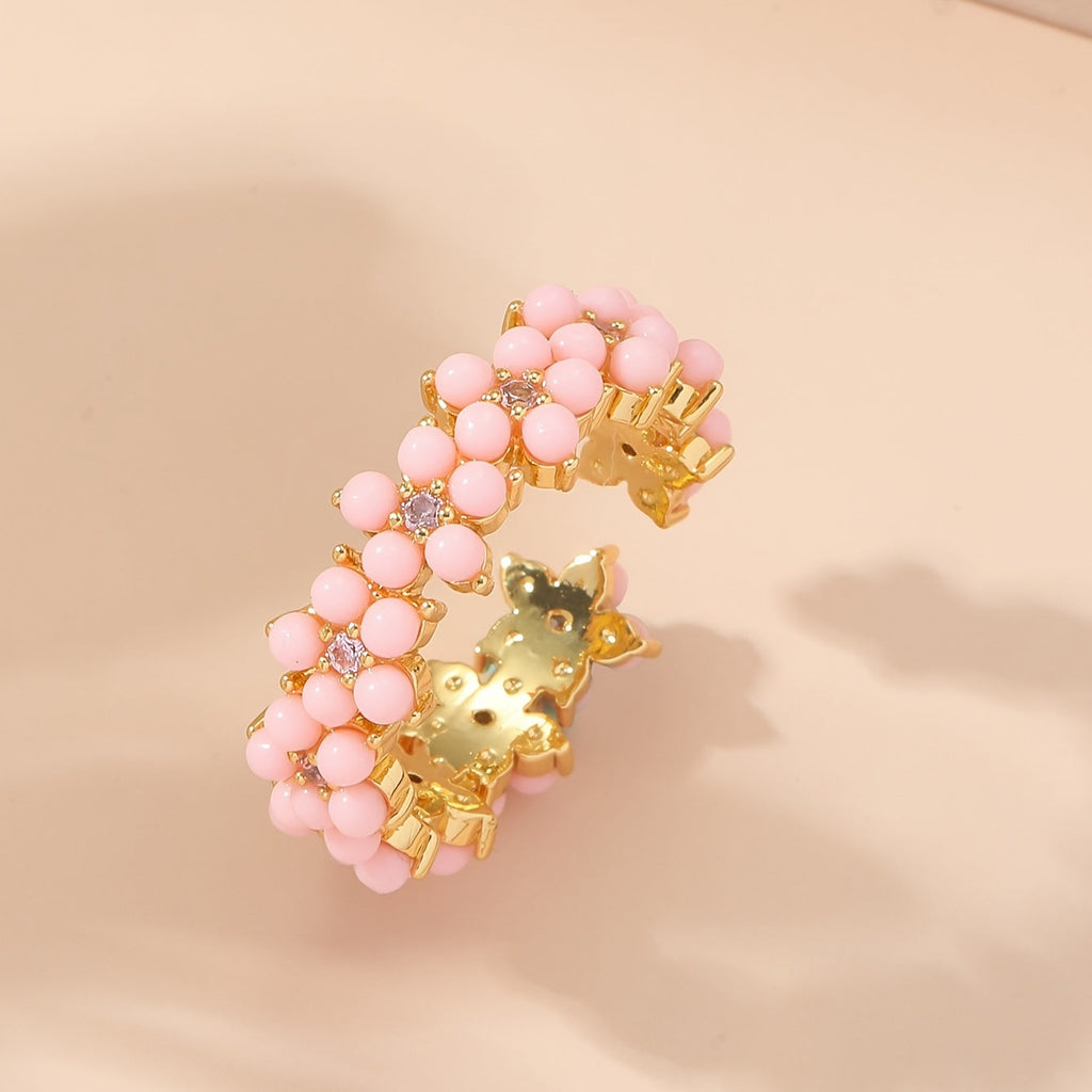 Vintage geometrische ronde ring met kralencluster en ingelegd zirkonia
