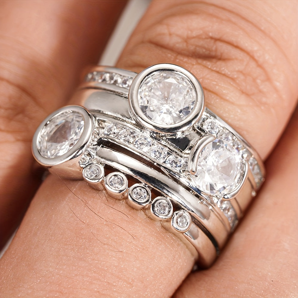 Stijlvolle brede ring met ingelegd zirkonia