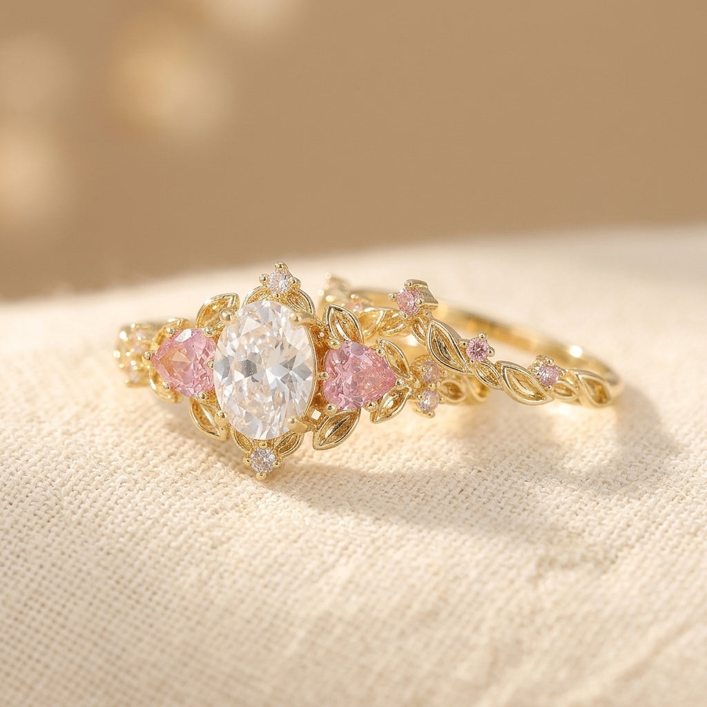 Romantische roze zirkonia rosé goudkleurige ring